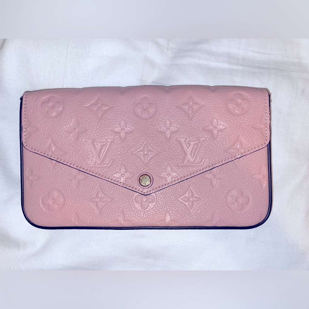 VEUC Louis Vuitton Felicie Pochette, rose poudre, monogram empreinte leather
